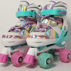 Roller Skates -Rainbow Unicorn 4 Size Adjustable Light up